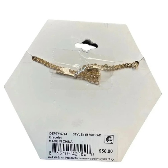 D Initial Cubic Zirconia Unwritten Crystal Bracelet in Gold Plate NWT - Picture 3 of 3